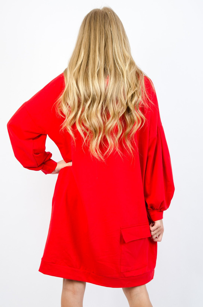 DŁUGA CZERWONA BLUZA Z KIESZENIĄ Z TYŁU