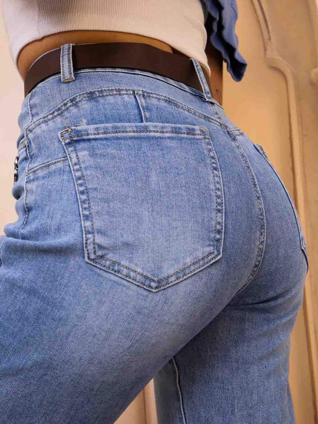 SPODNIE JEANSOWE MOM FIT Z PRZESZYCIAMI PUSH UP+ PASEK GRATIS