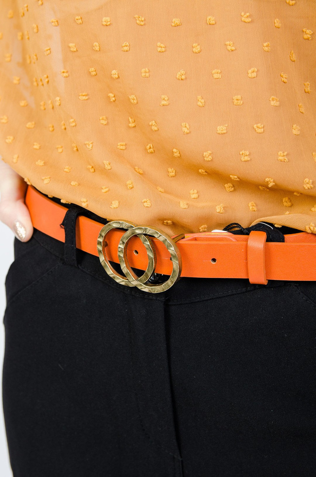 PASEK DAMSKI W KOLORZE POMARAŃCZOWYM ZE ZŁOTA KLAMRĄ 