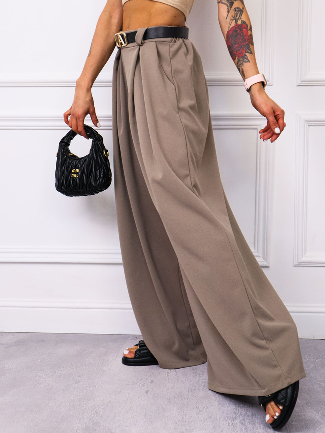 SPODNIE MATERIAŁOWE Z SZEROKIMI NOGAWKAMI+ PASEK- FANGO