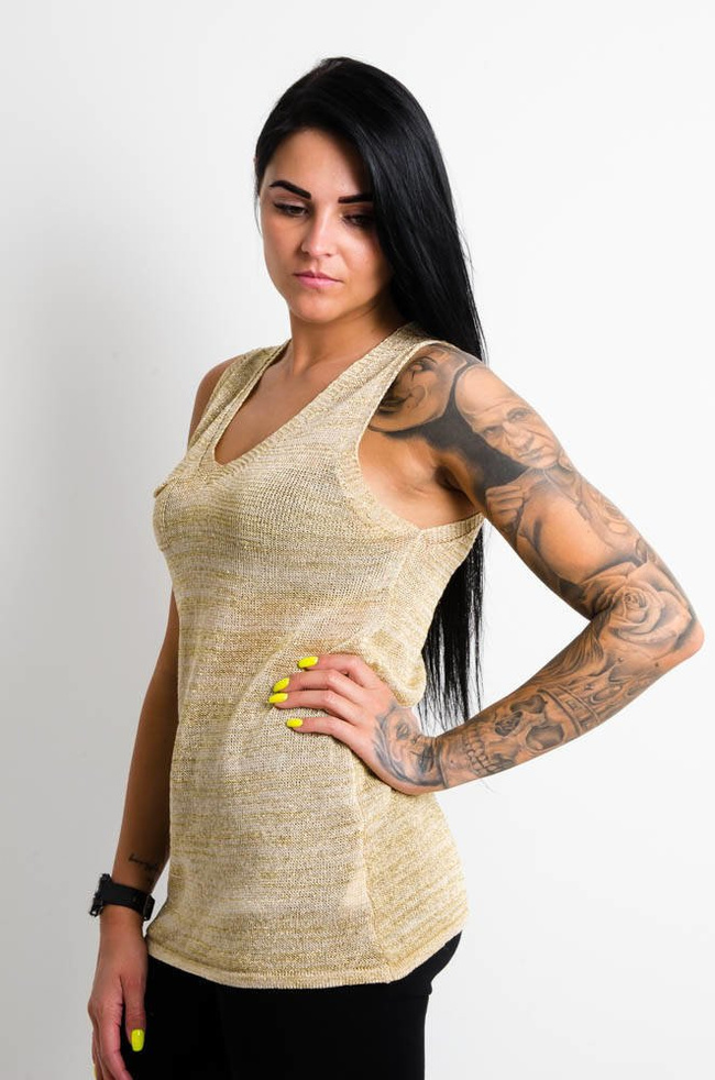 ZŁOTY LUŹNY TOP Z DZIANINY Z KIESZONKĄ