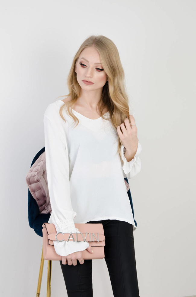 BIAŁA ELEGANCKA LEJĄCA BLUZKA Z WYCIĘCIEM NA PLECACH- KORONKĄ