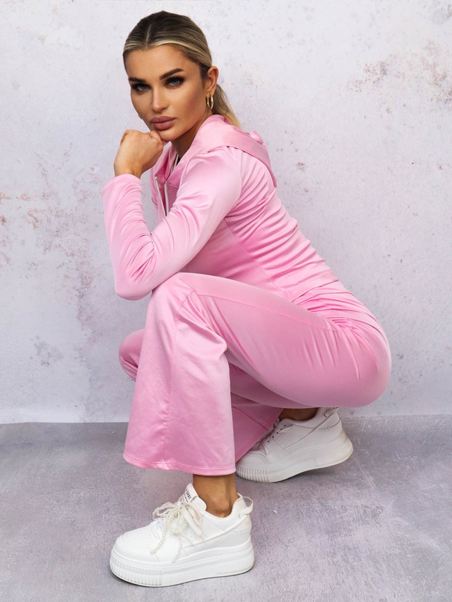 KOMPLET BLUZA ZAPINANA NA ZAMEK+ SPODNIE DZWONY- RÓŻOWY