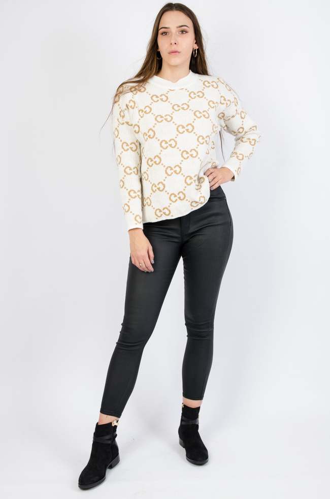 BIAŁY SWETER ZE ZŁOTYM MOTYWEM CC