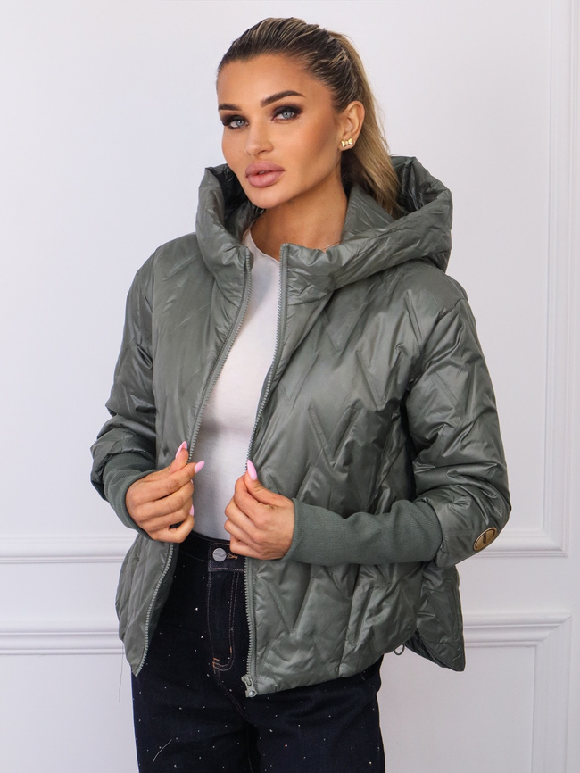 ASYMETRYCZNA KURTKA PIKOWANA ZE ŚCIAGACZAMI NA RĘKAWACH- KHAKI