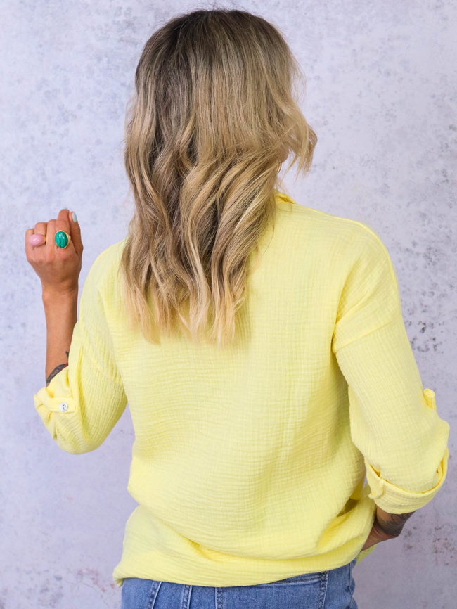 KOSZULA MUŚLINOWA Z KIESZENIĄ Z PRZODU- ŻÓŁTA