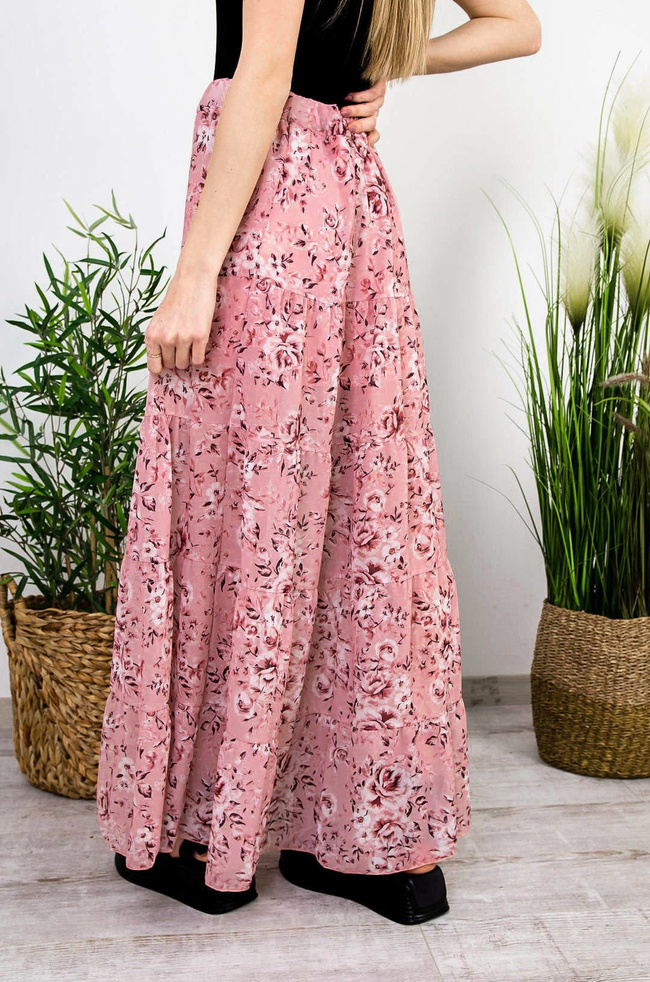RÓŻOWA SPÓDNICA MAXI W KWIATY Z ROZCIĘCIEM