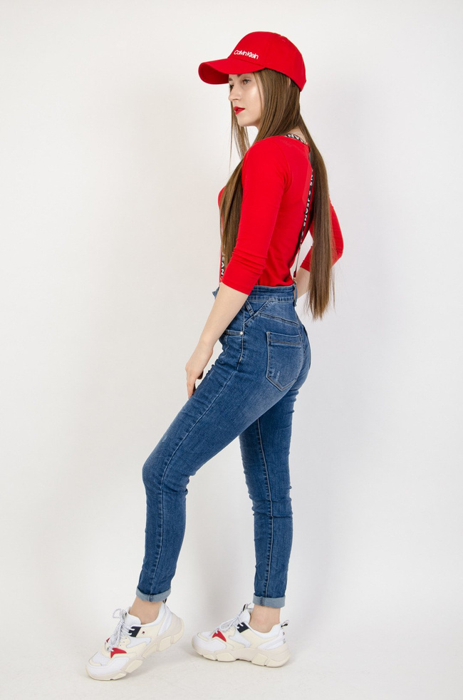 Jeansowe joggery zapinane na guziki + szelki