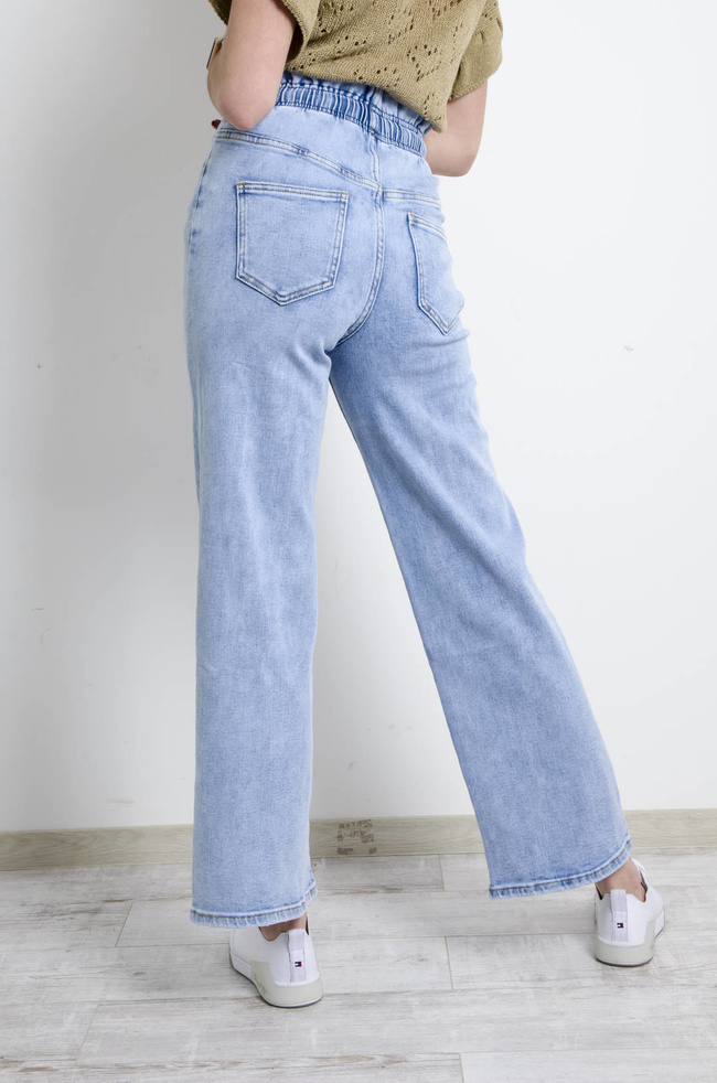 SPODNIE JEANSOWE Z GUMĄ W PASIE- SZEROKIE NOGAWKI