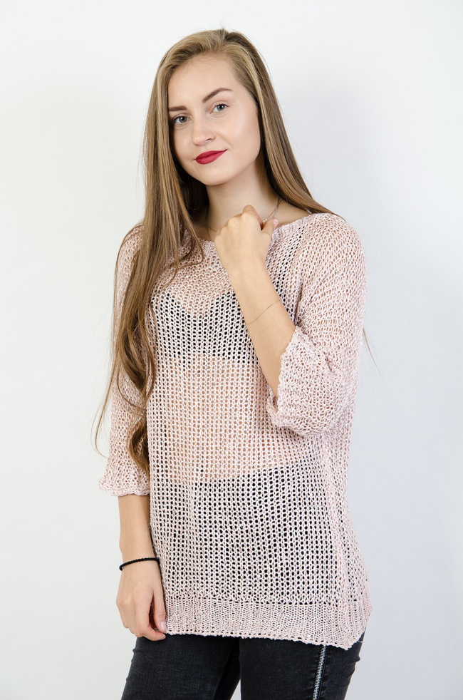 Różowy sweterek na krótki rękaw z cekinami