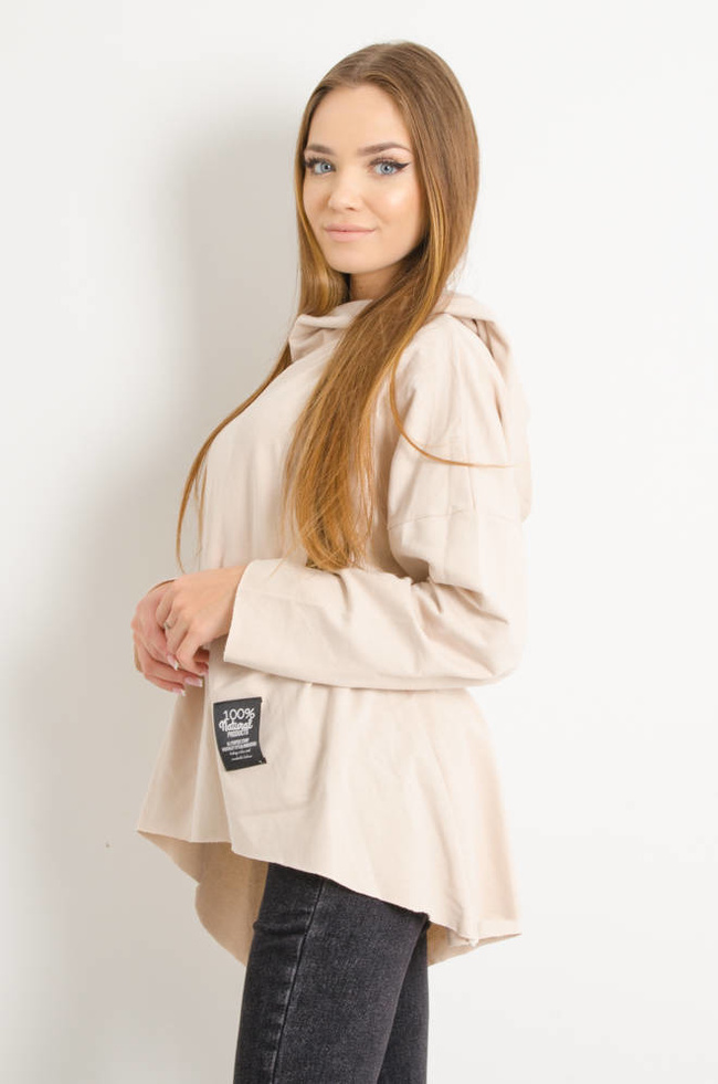 ASYMETRYCZNA BLUZKA Z OZDOBNĄ NASZYWKĄ- BEŻOWA