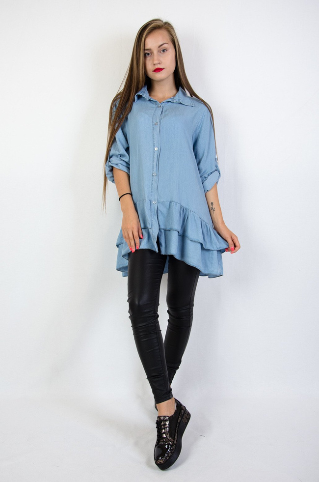 Koszula jeans z falbaną na dole
