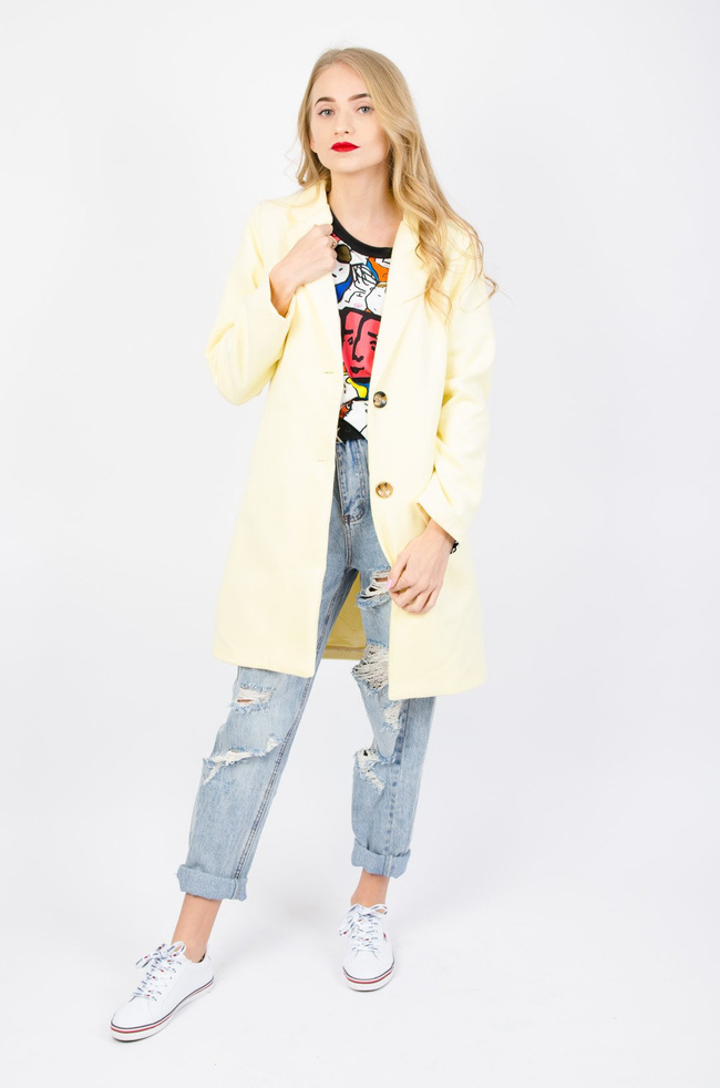 WIOSENNY PŁASZCZ W PASTELOWYM ODCIENIU - ZÓŁTY 