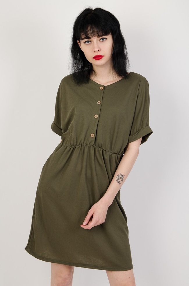 Zielona sukienka z gumą w pasie