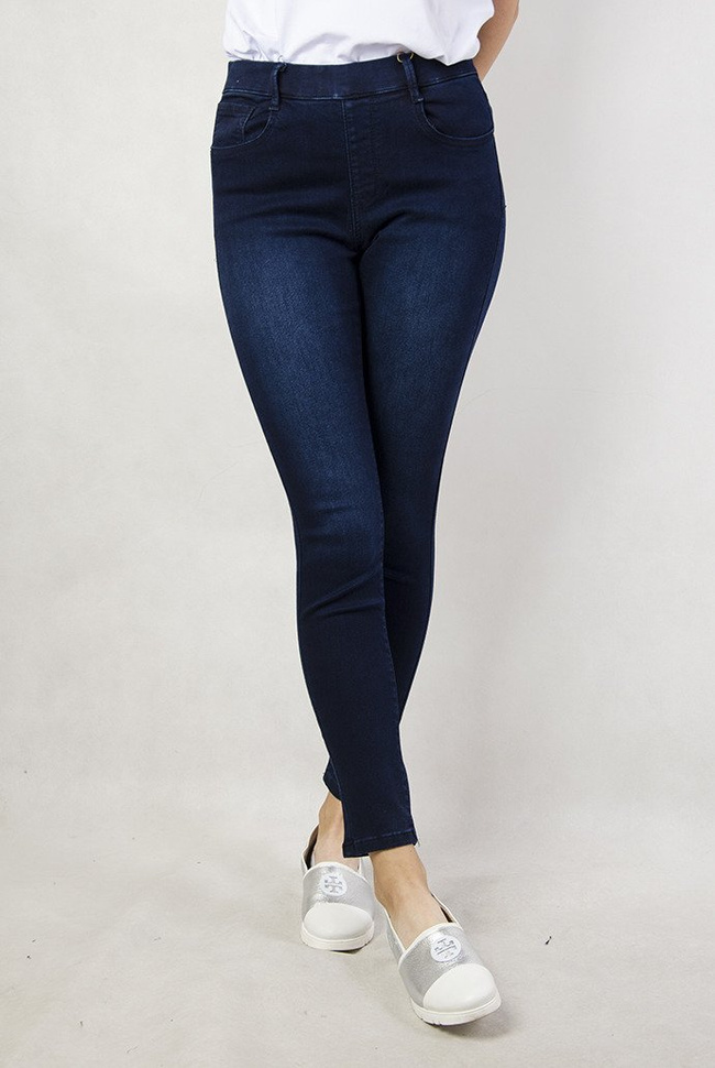 (Rozmiary L-XXXXL) Granatowe spodnie z gumką w pasie