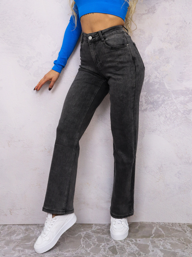 SPODNIE JEANSOWE Z SZEROKIMI NOGAWKAMI- CZARNE