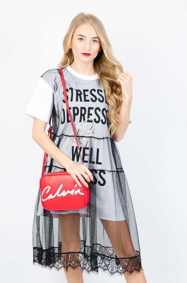 BIAŁA SUKIENKA DZIANINOWA Z TIULEM