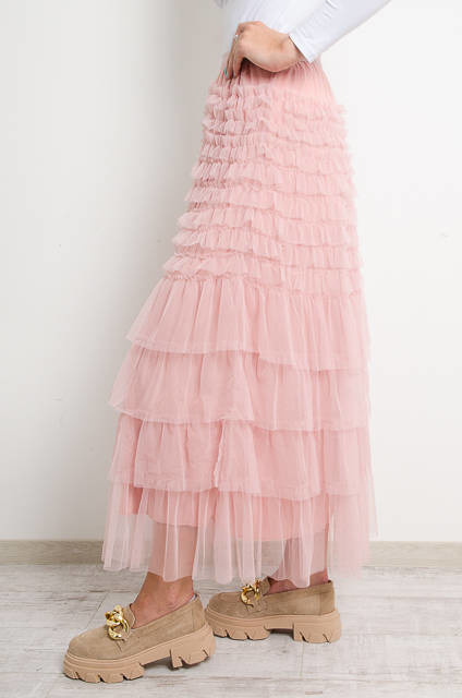 DŁUGA RÓŻOWA SPÓDNICA TIULOWA