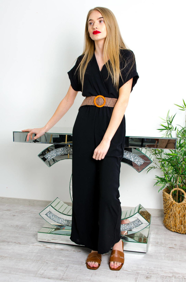 CZARNY KOMBINEZON W SZPIC + PASEK