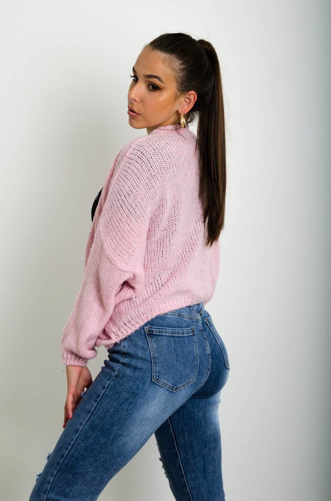 JASNO-RÓŻOWY KRÓTKI KARDIGAN SWETER ZAPINANY NA GUZIKI