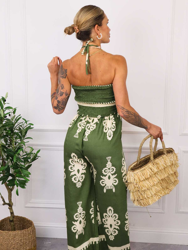 KOMBINEZON WZORZYSTY BEZ RAMIĄCZEK- ZIELONY