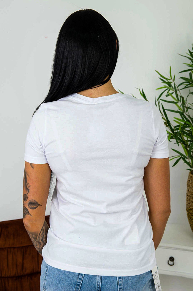 BIAŁY BAWEŁNIANY T-SHIRT W SZPIC Z SERDUSZKIEM