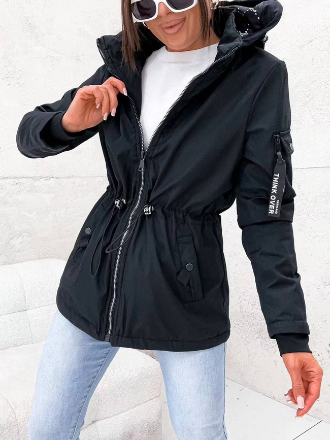KURTKA PRZERJŚCIOWA PARKA Z KAPTUREM- CZARNA