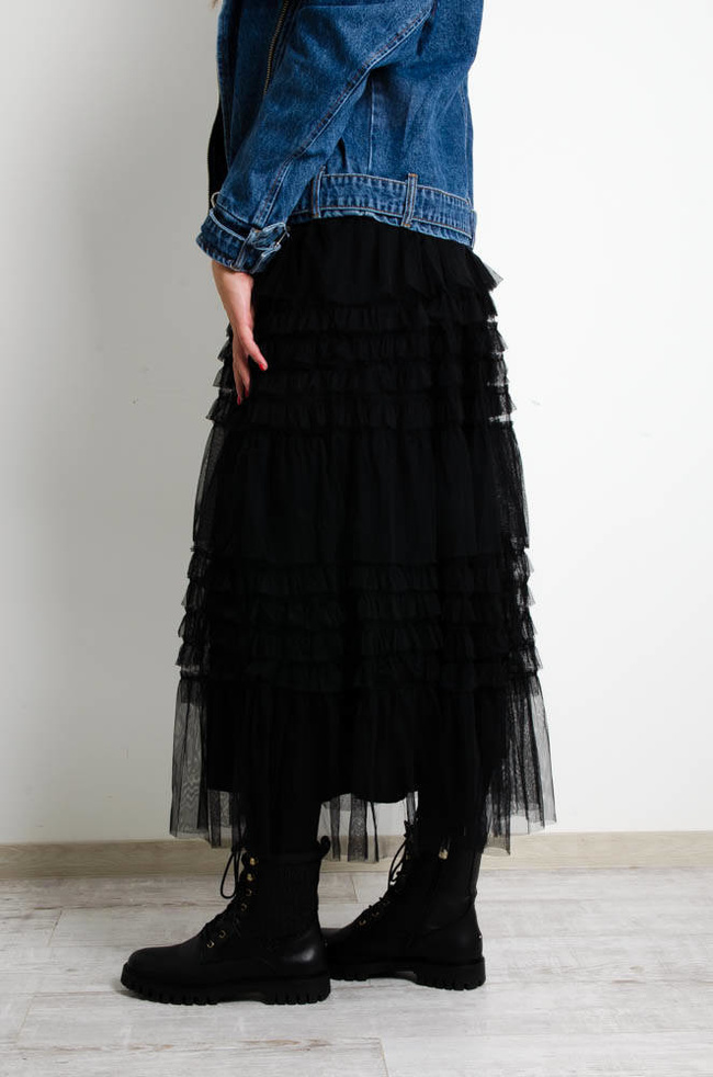 DŁUGA CZARNA SPÓDNICA TIULOWA