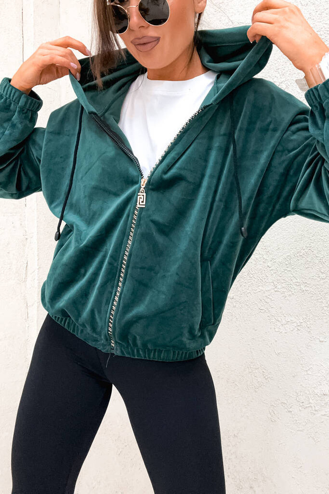 BLUZA ZAMSZOWA Z OZDOBNYM ZAMKIEM- BUTELKOWA ZIELEŃ