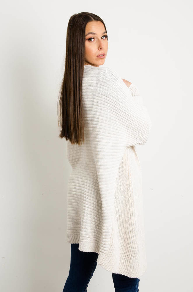 BEŻOWA DŁUGA NARZUTKA SWETERKOWA- KARDIGAN