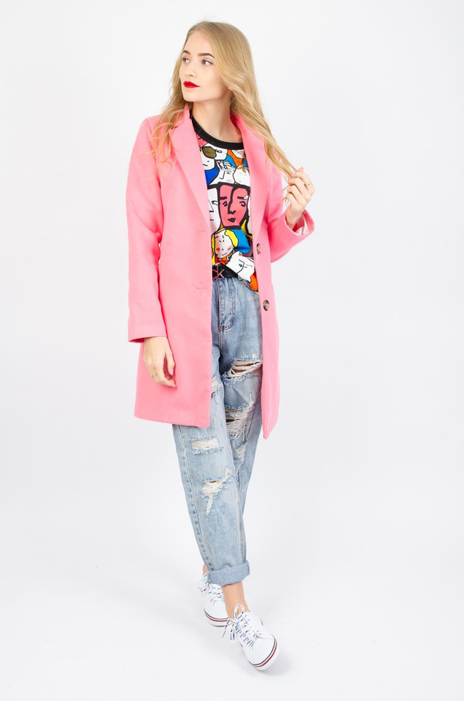 WIOSENNY PŁASZCZ W PASTELOWYM ODCIENIU - JASNO RÓŻOWY