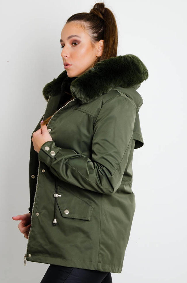 ZIELONA JESIENNO-ZIMOWA KURTKA PARKA NA MISIU