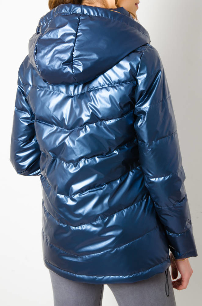 KURTKA PRZEJŚCIOWA PIKOWANA Z KAPTUREM-GRANATOWA