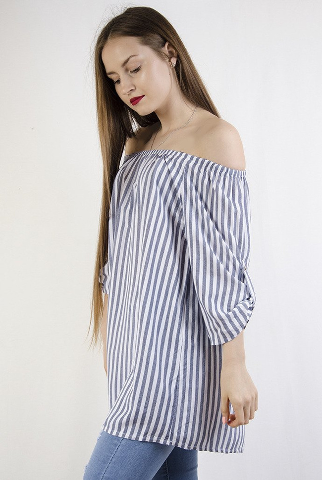 Bluzka hiszpanka w granatowe paski