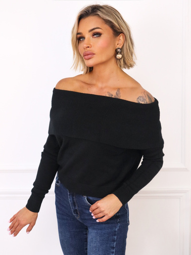 SWETER Z ODKRYTYMI RAMIONAMI- CZARNY