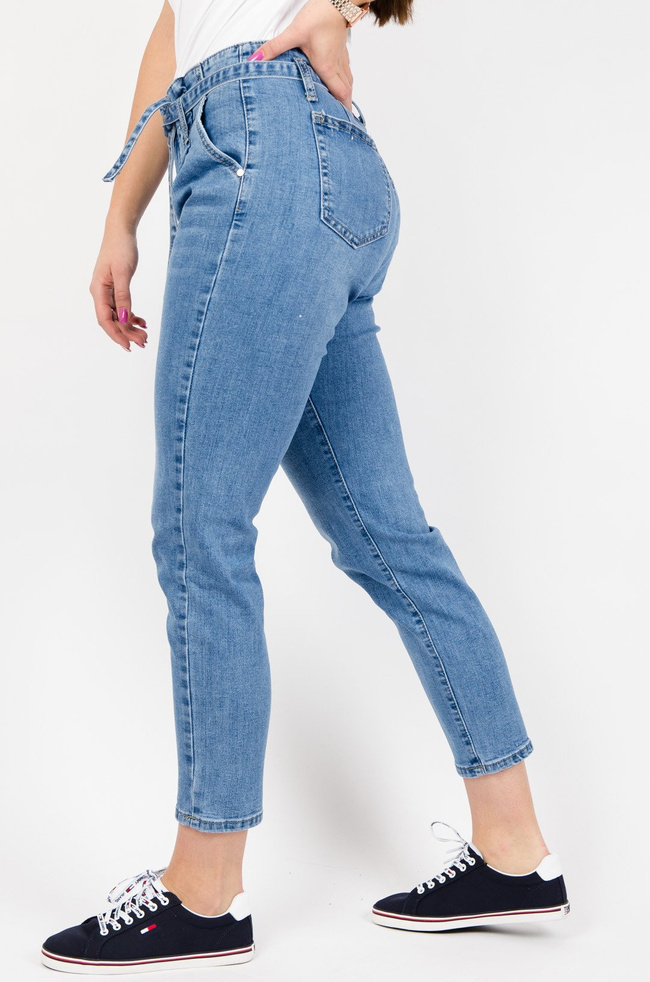 SPODNIE JEANSOWE Z WYSOKIM STANEM WIĄZANE W PASIE