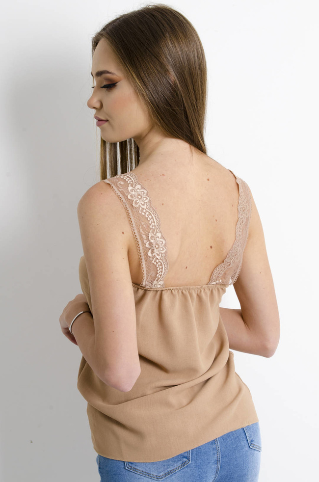 BIELIŹNIANY TOP Z KORONKĄ - BRĄZOWY