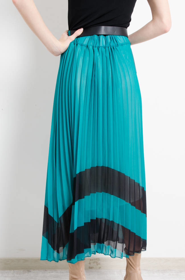 SPÓDNICA PLISOWANA Z PASKIEM - ZIELONA