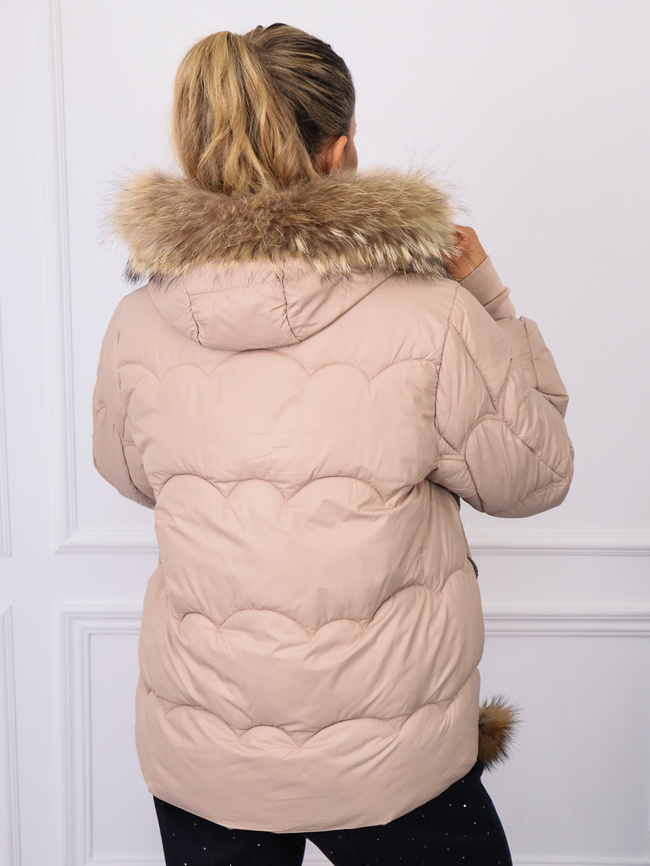 KURTKA PIKOWANA Z ZAMKAMI PO BOKACH I FUTERKIEM- BEŻOWA