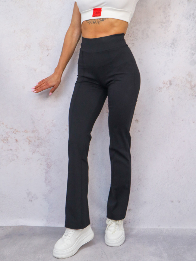 SPODNIE DZWONY FLARE Z PRZESZYCIEM- CZARNE