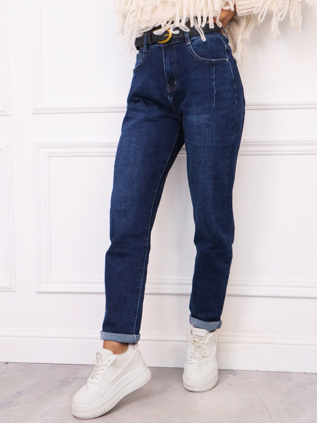 SPODNIE JEANSOWE PLUS SIZE MOM FIT Z PRZESZYCIAMI PRZY KIESZENIACH+ PASEK