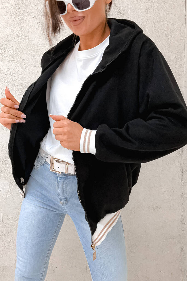 BLUZA ZAMSZOWA Z KONTRASTOWYMI ŚCIĄGACZAMI- CZARNA