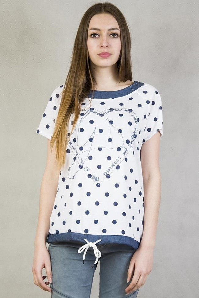 Biała bluzka w granatowe grochy