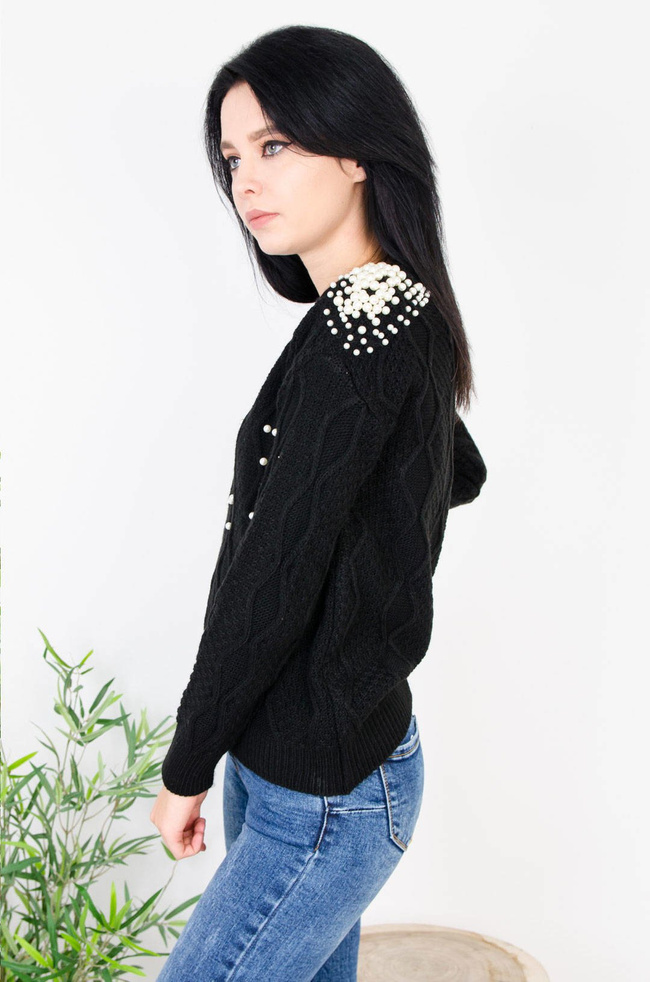CZARNY SWETER Z PEREŁKAMI