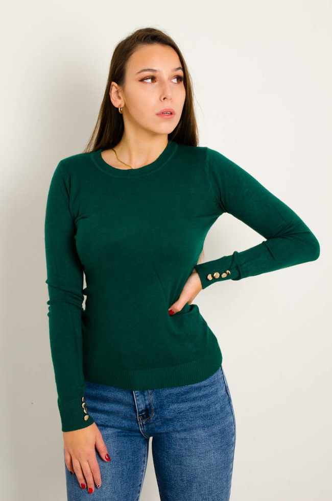 SWETER Z OZDOBNYMI GUZIKAMI- ZIELONY