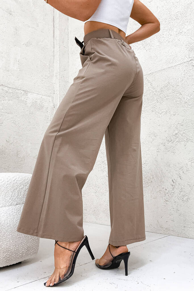 SPODNIE BAWEŁNIANE ONESIZE Z SZEROKĄ NOGAWKĄ I PASKIEM- BRĄZOWE