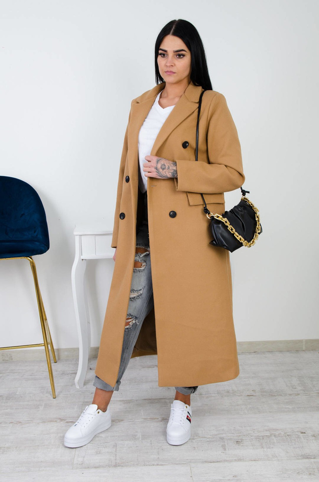 BRĄZOWY DŁUGI PŁASZCZ