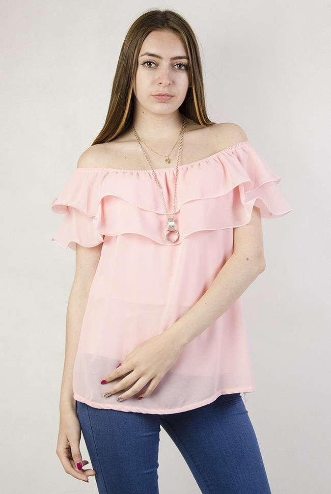 Różowa bluzka z podwójną falbaną 