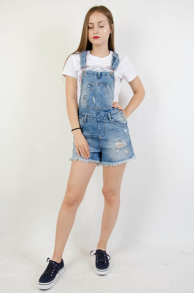 Jasne Jeansowe szorty ogrodniczki