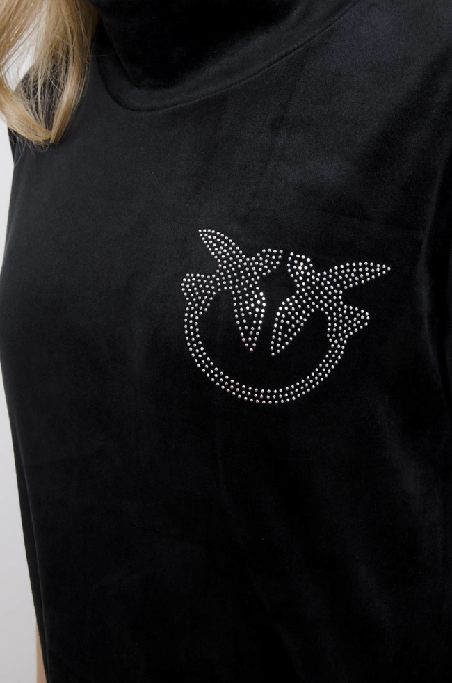 BLUZKA WELUROWA  ZE STÓJKĄ- CZARNA